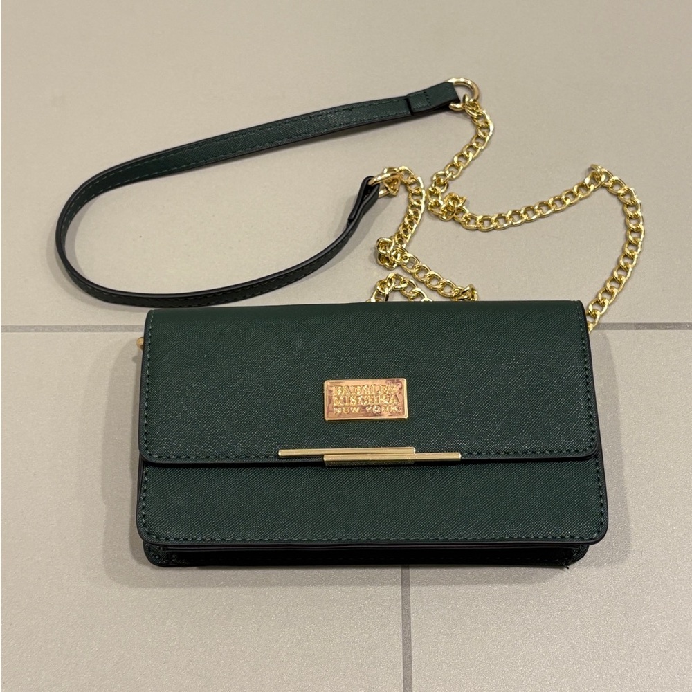 Badgley Mischka | Deep Forest Green with Gold chain Crossbody Purse
